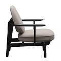 Modern Upholstered Armchair With Beige Seat And Back Cushion And Dark Wooden Arms Legs
