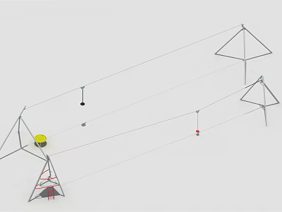 Outdoor Amusement Equipment With Triangular Towers Cables And Colored Suspended Seats 3d model