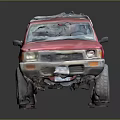 Vintage Red Pickup Truck With Gray Roof Storage Box And Off Road Tires