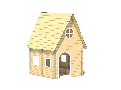 Wooden Kids Playhouse With Gable Roof Round Window And Open Door 3d model