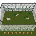 Enclosed Outdoor Space With Fence Green Lawn White Mats And Green Boxes