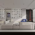 Modern Bright Open Plan Living And Dining Room With Panoramic Sea View And Elegant Furniture