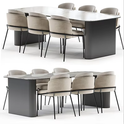 Modern Dining Table Set With Beige Upholstered Chairs And Black Frame Design 3d model