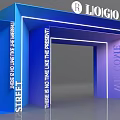 Blue Event Entrance Design With LOGO on Top and Welcome Street Heart Beat Text