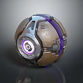 Futuristic Metallic Decorative Ornament Set With Spherical Design Purple Glowing Ring And Brown Silver Finish