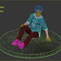 Boy Wearing Blue Hoodie Gray Pants And Red Sneakers Sitting On Circular Gray Platform 3d model
