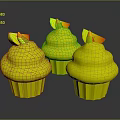 Vibrant Assorted Cupcakes with Different Colored Frostings Topped with Apple Slices and Orange Cases