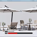 Outdoor Table and Chair Set With Umbrellas Potted Plants and Rattan Furniture Design