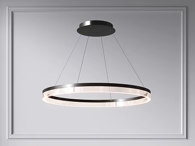 Modern Circular Chandelier With Metallic Ring Design Illuminated On Decorative Framed Wall 3d model