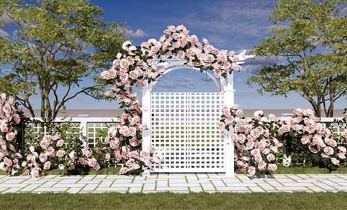 Nordic Gate Courtyard Door Courtyard Garden Landscape Rose Garden Villa Small Courtyard Door Wooden Courtyard Door Climbing Vine Rose Arch Flower Frame 3d model