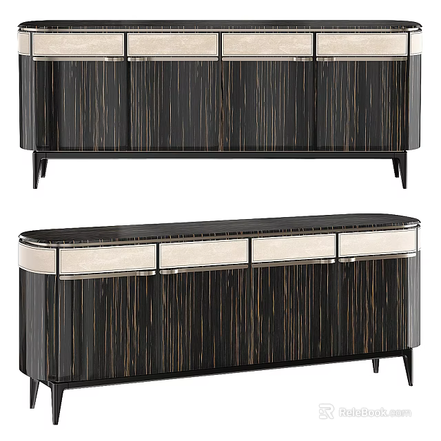 Modern TV Stand With Black Wood Grain And Metallic Accent Trim Design 3d model 