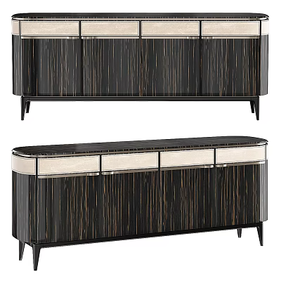 Modern TV Stand With Black Wood Grain And Metallic Accent Trim Design 3d model