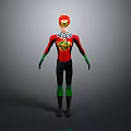 Red Haired Superhero 3D Character With Yellow Goggles Red Black Costume Green Accents