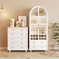 White Sideboard Featuring Gold Accents Glass Door Coffee Machine Artwork Beige Wall And Green Plant
