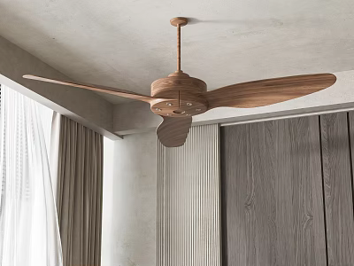 Wooden Air Conditioner Fan Ceiling Mounted In Modern Room With Minimalist Design And Neutral Tones 3d model