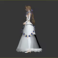 Elegant Detailed 3D Female Character In White Dress With Blue Gold Decorations