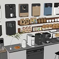 Elegant Kitchen Decorative Cabinet With Wall Mounted Coffee Machines Beans And Cups 3d model