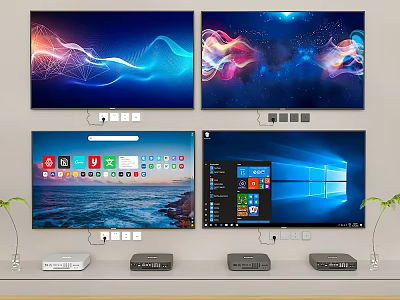 Smart TVs Displaying Colorful Backgrounds Smart Interface And Windows Desktop With Connected Devices 3d model