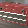 Red Toolbox For Hardware Tools With Metal Latches Handle And White Stripes