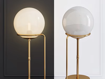 Modern Table Lamp with Spherical Lampshade and Golden Stand in Dark and Light Wall Backgrounds 3d model