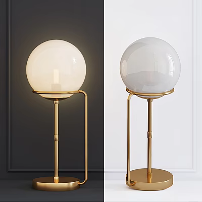 Modern Table Lamp with Spherical Lampshade and Golden Stand in Dark and Light Wall Backgrounds 3d model