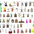 Various Decorative Windmill Architectural Components With Diverse Designs And Styles 3d model