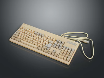 Vintage Beige Wired Computer Keyboard With Classic Key Design And Layout 3d model