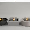 Stylish Fireplace Designs with Concrete Black White Finishes and Glass Cover Featuring Burning Flames