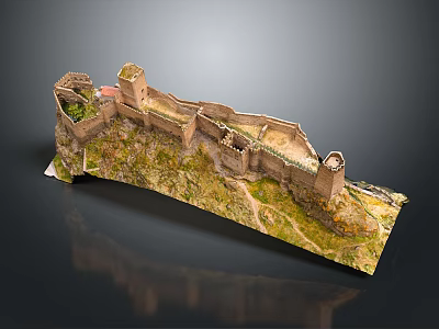 Cartoon Scenery With Great Wall Model Featuring Towers Walls And Grassy Terrain 3d model