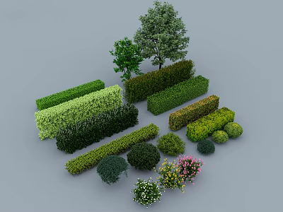 Various Shaped Garden Shrubs Including Hedges Rounded Bushes And Landscaping Plants 3d model