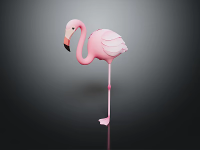 Elegant Pink Flamingo Standing On Dark Background With Soft Feathers And Reflection 3d model