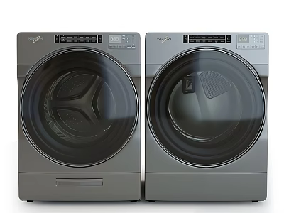 Two Modern Front Load Washing Machines with Transparent Doors and Digital Control Panels 3d model