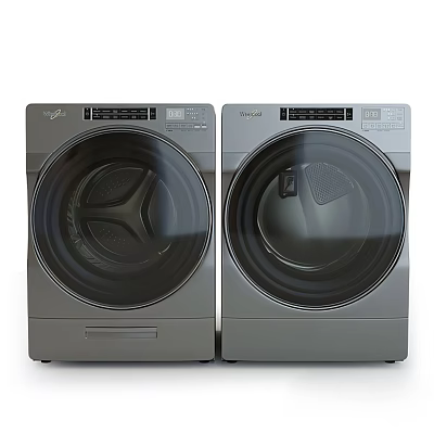 Two Modern Front Load Washing Machines with Transparent Doors and Digital Control Panels 3d model