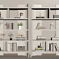 Modern Light Colored Shelving Unit With Books Potted Plants Decorative Figurines And Small Sculptures