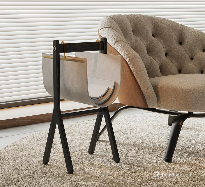 Modern Curved Wooden Side Table With Beige Sofa In Living Room Space 3d model 