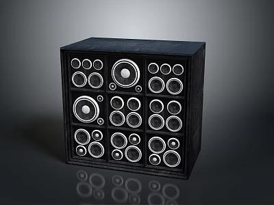 Modern Black Computer Speaker Cube Featuring Grid Arranged Circular Speakers And Shiny Surface 3d model