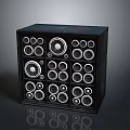 Modern Black Computer Speaker Cube Featuring Grid Arranged Circular Speakers And Shiny Surface 3d model