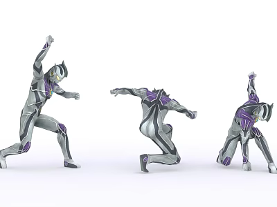 3D Game And Movie Character Silver Purple Armor Dynamic Action Poses Three Stances 3d model