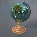 Decorative Globe With Mirrored Mosaic Surface On Wooden Stand For Home Decor