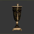 Ornate Decorative Vase With Gold Black Patterns Bird Shaped Handles And Intricate Base