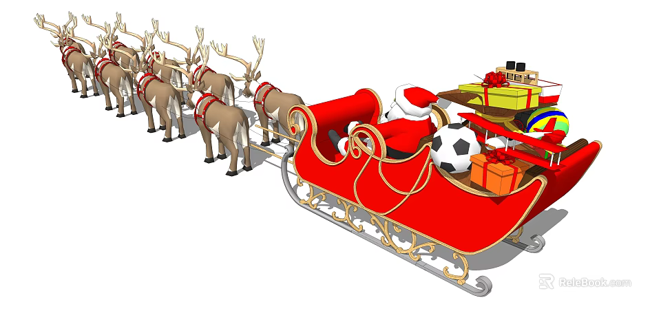 Christmas Themed Play Equipment With Reindeer Sleigh Santa Gifts And Soccer Ball 3d model 