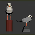 Low Poly Style Seagull Figurines Standing On Red Pillar And Gray Stone With Pink Bases
