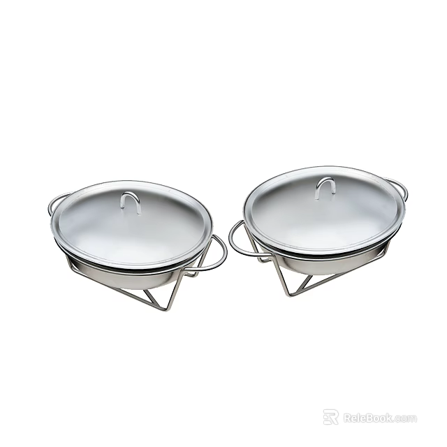 Two Durable Stainless Steel Kitchen Cookware Pots With Lids And Stands 3d model 
