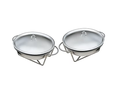 Two Durable Stainless Steel Kitchen Cookware Pots With Lids And Stands 3d model