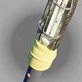Outdoor Light Fixture With Yellow Base Blue Pole And Metal Top Structure