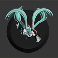 3D Anime Character Model With Long Turquoise Hair Rabbit Ears And Black Display Base