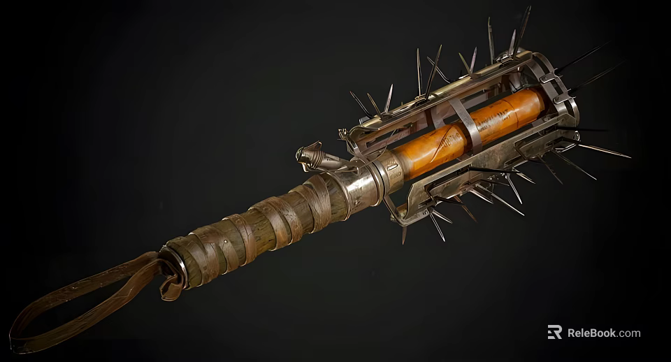 Medieval Spiked Weapon With Metal Cylinder Leather Wrapped Handle And Sharp Spikes 3d model 