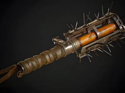 Medieval Spiked Weapon With Metal Cylinder Leather Wrapped Handle And Sharp Spikes 3d model