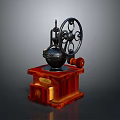 Vintage Manual Coffee Grinder Appliance With Wooden Base And Metal Grinding Components