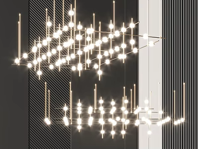 Modern Hanging Chandelier With Metallic Structure Multiple Bulbs And Geometric Design For Interior Decoration 3d model
